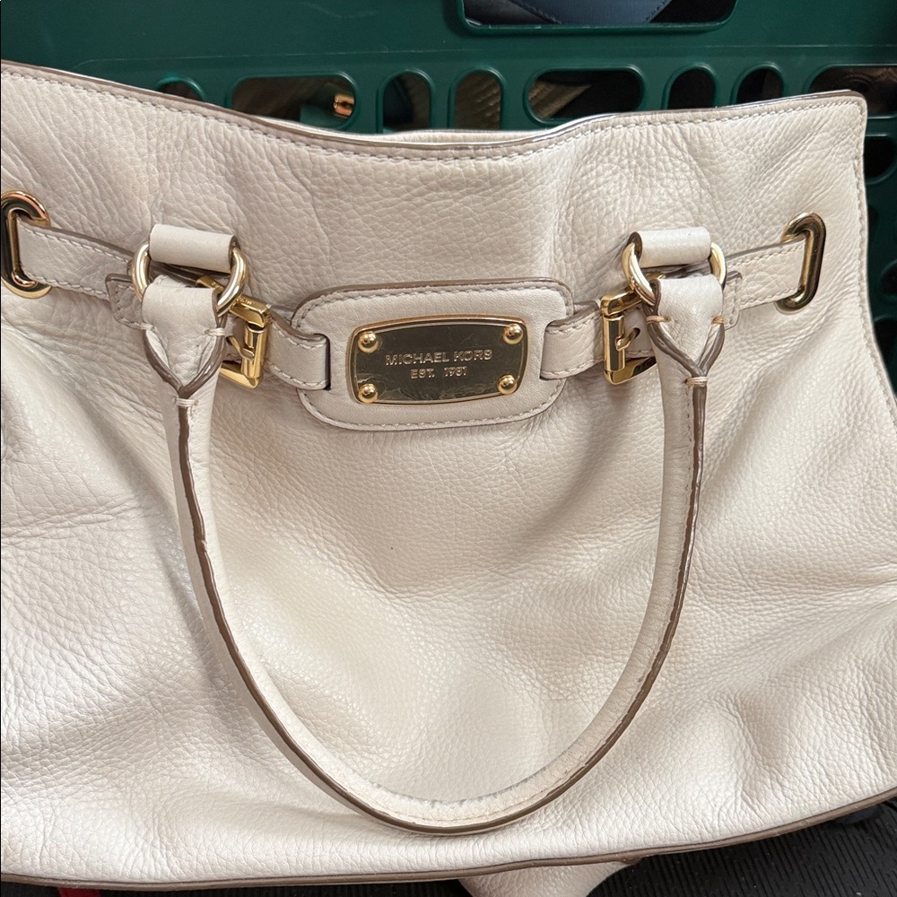 Michael Kors Cream Shoulder Bag with Gold Accents